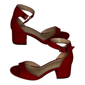 DREAM PAIRS Ankle Strap Red Chunky Low Heel Pump Sandals Size 7 (woman’s)